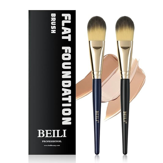 BEILI Foundation Brush Set for Liquid Mask Concealer Makeup Flat Foundation Makeup Brushes for Liquid Cream Foundation Powder Buffing Blending Premium Face Makeup Brushes(2Pcs)