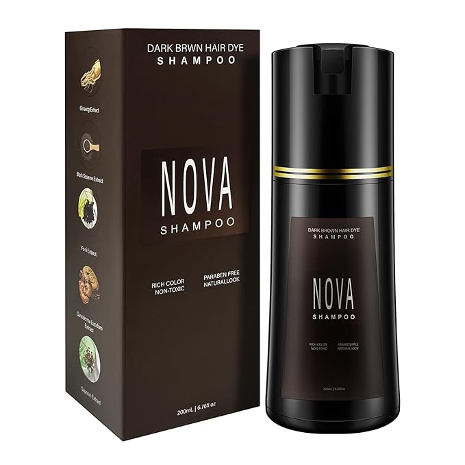 Hair Dye Shampoo & Champu Para Canas - Natural 3-in-1 Instant Gray Coverage for Men & Women (Dark brown-200ml)