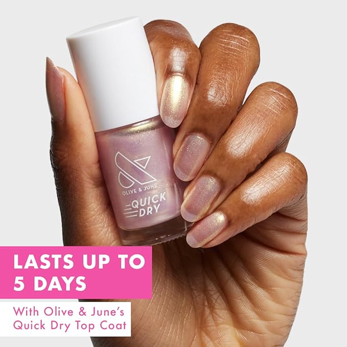 Olive & June Quick Dry Nail Polish | Instant Fast-Drying Smudgeproof Color | 15-free Vegan Cruelty-Free Formula | Lasts up to 5 Days | Salon-Quality Manicure Pedicure at Home | Sugarcoat Shimmery Pink