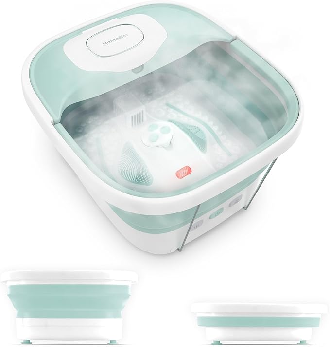 Homedics Smart Space Elite Footbath with Heat Boost, Collapsible, Invigorating Bubble Massage, 3 Pedicure Attachments, Safe to Use Bath Salts, Patented Safety-Lock System, Ergonomic