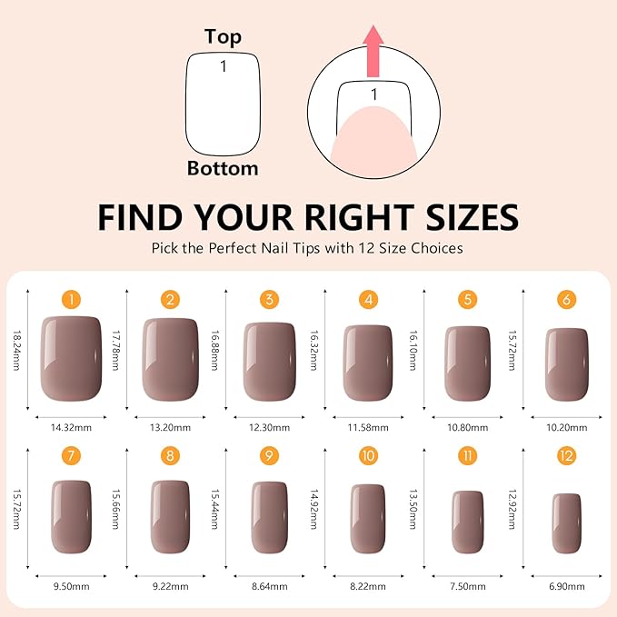 Makartt Press on Nails Kit: Short Deep Neutrals Coffin Tips in 6 Styles 144PCS, Natural Fit with Adhesive Tabs, Glue, and File, Manicure Set for Home Salon