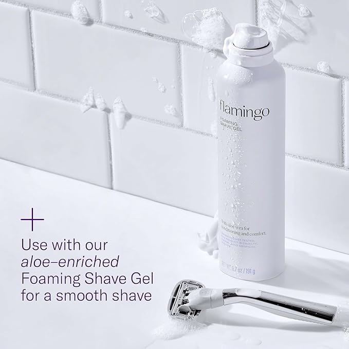 Flamingo Shaving Razor Set for Women - Razor Handle, 4 Razor Blade Refills, Shower Holder - Chrome