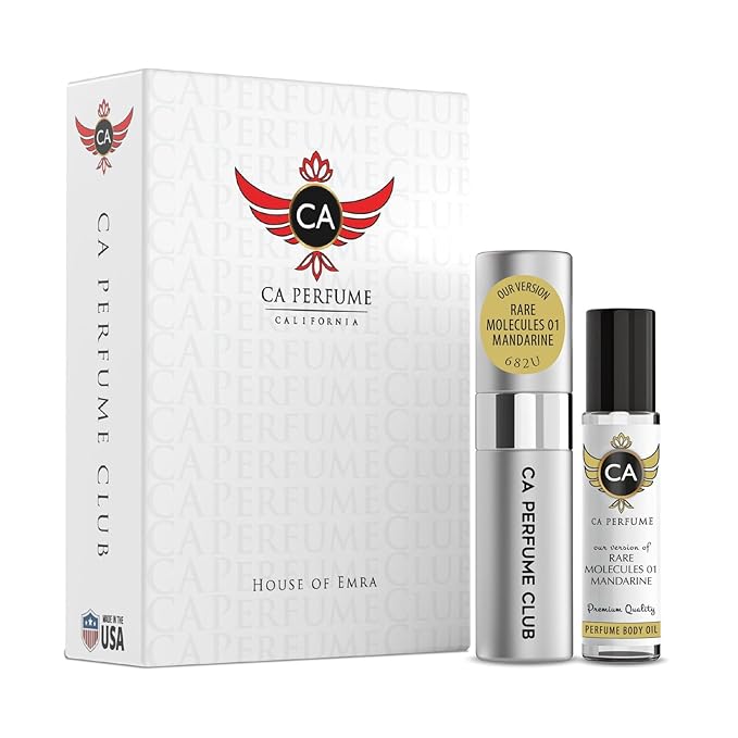 CA Perfume Duo Impression of Rare Molecules 01 Mandarine For Women And Men Perfume Layering Set Long Lasting Travel Size EDP + Body Oil Roll-On Bottle 0.27 Fl Oz+0.33 Fl Oz