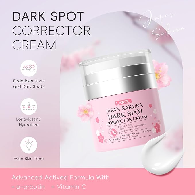 LAIKOU Japan Sakura Dark Spot Remover for Face, Dark Spot Corrector, Day & Night Face Cream Helps Reduce Dark Spots, Fine Lines for Women All Skin Types 50g / 1.76oz.