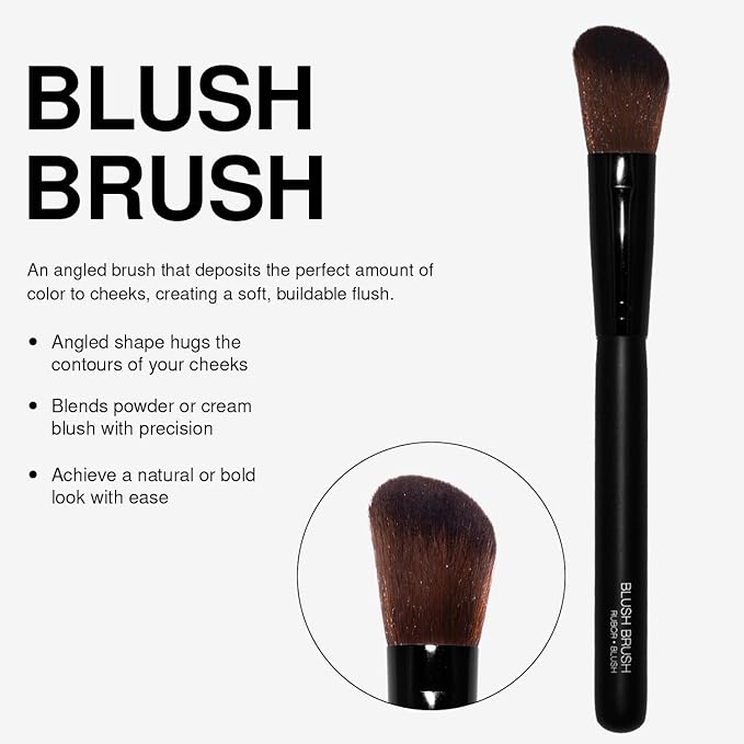 Palladio Blush Brush, Medium Sized Makeup Angled Brush, Soft Natural Bristles, Comfortable Grip, Flawlessly Contours & Defines, For Powder, Blush & Bronzer, Premium Quality & Professional Grade