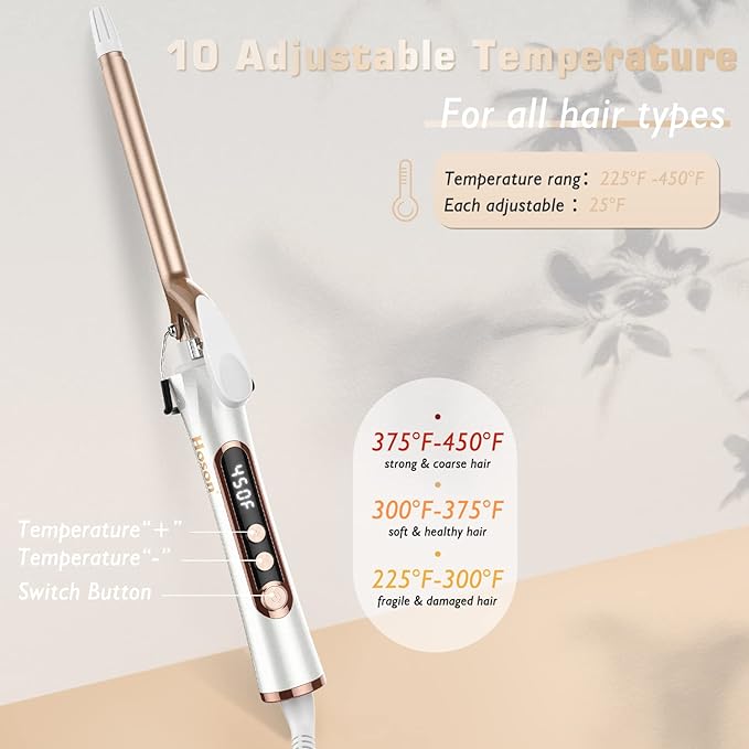 1/2 inch Curling Iron for Short Hair, Dual Voltage Hair Curling Iron Ceramic, Professiona Curling Wand Tourmaline(Champagne Gold)