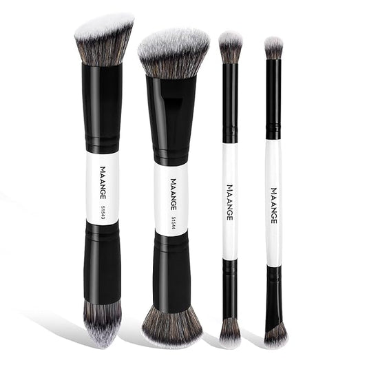 MAANGE 4 PCS Foundation Contour Conceal Brush Set, Makeup Brushes, Eyeshadow Concealer Brush, Double Sided Foundation Contour Blush Highlight Blending Eyebrow Brush For Liquid, Cream, Loose Powder