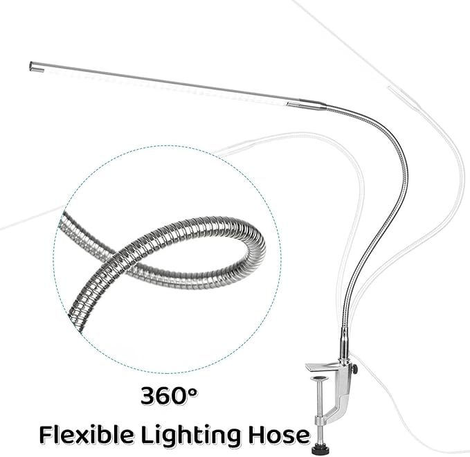 Desk Lamp with Clamp, 3 Modes 10 Brightness 360° Rotation Eye-Caring Reading Light,8W Long Flexible Gooseneck, Architect Task Lamp, USB Clamp Light for Home Office Manicure Reading