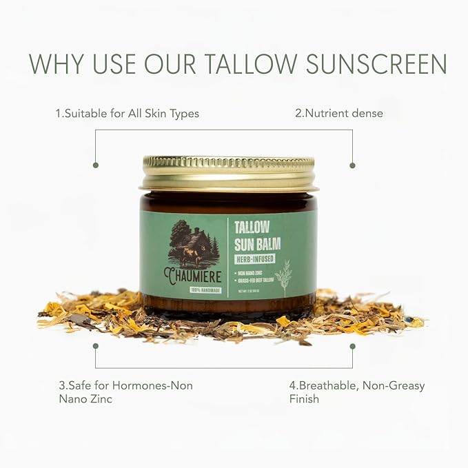 Tallow Sunscreen SPF 50 – Herb-Infused Balm with Non-Nano Zinc, Carrot Seed Oil & Grass-Fed Tallow – Natural Face & Body Moisturizer, Eye-Safe, Reef Safe, Organic Ingredients, Made in USA – 2.5oz