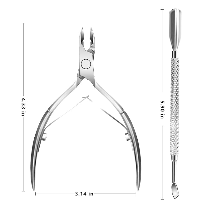 Cuticle Trimmer with Cuticle Pusher and Scissors, Cuticle Remover Professional Durable Pedicure Manicure Tools, Stainless Steel Cuticle Nipper Cutter Clipper (Silver Pusher)