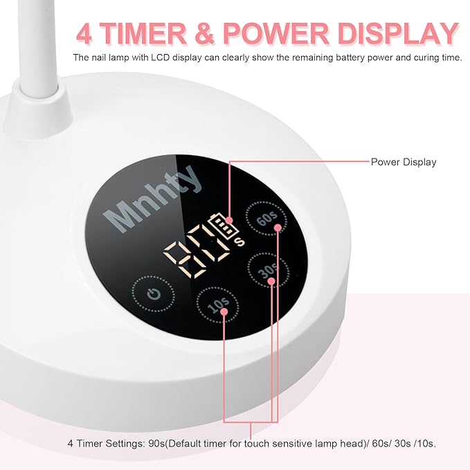 U V LED Nail Lamp, Goose Neck Flash Cure Lamp, Rechargeable Mini U V Light for Gel Nails, Cordless Flash Cure Light with 4 Timers&Sensor, Fast Curing Gooseneck Lamps for Gel X, White