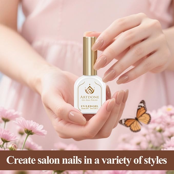 Artdone Gel Nail Polish Hema-free Solid Color Light Nude Pink For All Seasons Neutral Soak Off LED Lamp Needed For Manicure Nail Art ﻿