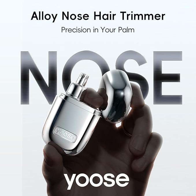 yoose Nose Hair Trimmer, Alloy Rechargeable Nose Hair Trimmer for Men Women, IPX7 Waterproof, Detachable Head, Easy to Clean, Portable Travel Size Nose Trimmers, Dual Edged Blades, Painless, Silver