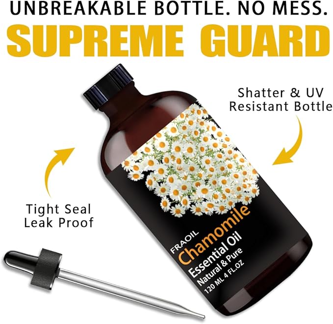 Chamomile Essential Oil, Chamomile Oil 4 Fl Oz 120ML for Diffuser Humidifier Yoga Cleaning DIY Candle Soap Making Perfume Gift for Women Essential Oils