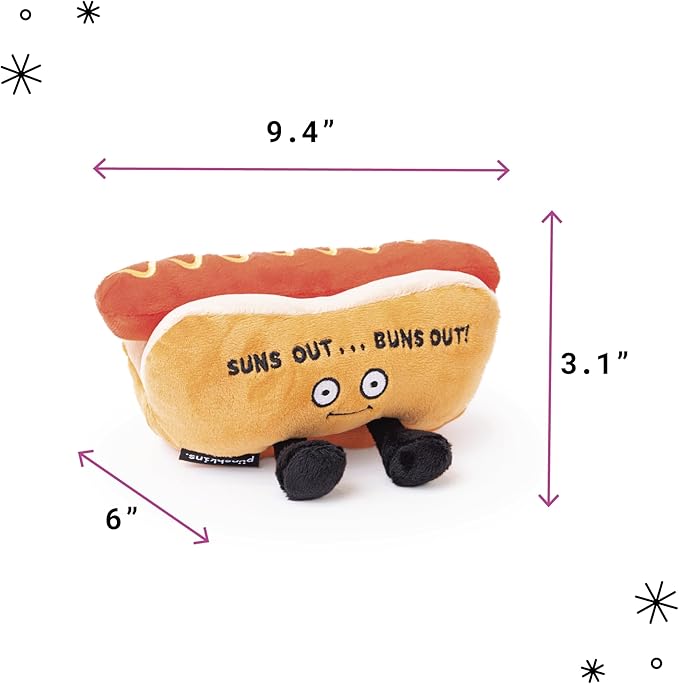 Punchkins Hot Dog Plushie - Suns Out, Buns Out Cute Hot Dog Plush, Sassy & Funny Food Plush Toy for Gifting