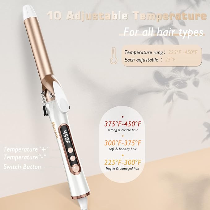 1 Inch Curling Iron, Dual Voltage Hair Curling Iron Heat up to 450°F, Professiona Curling Wand Ceramic Tourmaline(Champagne Gold)