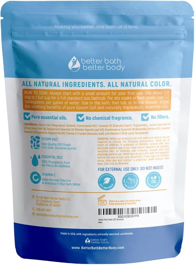 Detox Foot Soak (2 LBs) Epsom Salt Foot Soak with Lemon & Peppermint Essential Oils