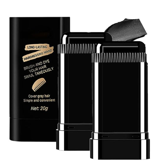 2-in-1 Hair Color Stick & Comb, Long-Lasting Waterproof Color,Sweat-Proof, Quick Root Touch-Up, Coloring Tool – For Women & Men (Black-2PCS)