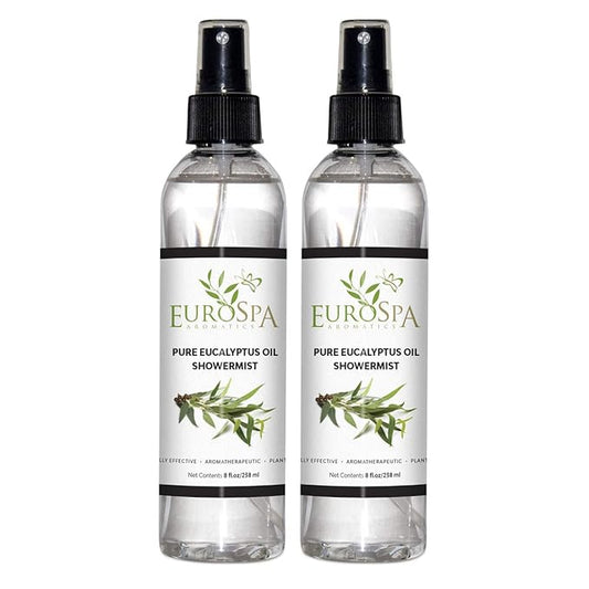EuroSpa Aromatics Pure Eucalyptus Oil ShowerMist and Steam Room Spray, All-Natural Premium Aromatherapy Essential Oils - Pure Eucalyptus, 8oz, 2 Pack