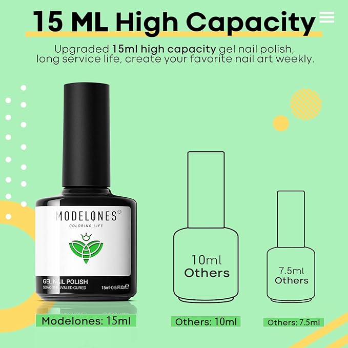 modelones Green Gel Nail Polish, 1 Pcs 15 ML Bright Green Summer Gel Polish Soak Off U V LED Spring Nail Polish Nail Art Starter Manicure Salon DIY at Home
