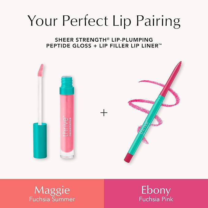 Thrive Causemetics Lip Filler Long-Wearing + Plumping Lip Liner, Shea Butter Hydrating Lip Plumper Retractable Lip Liner Pencil, Built In Sharpener, Vegan & Cruelty Free, Ebony (Fuchsia Pink)