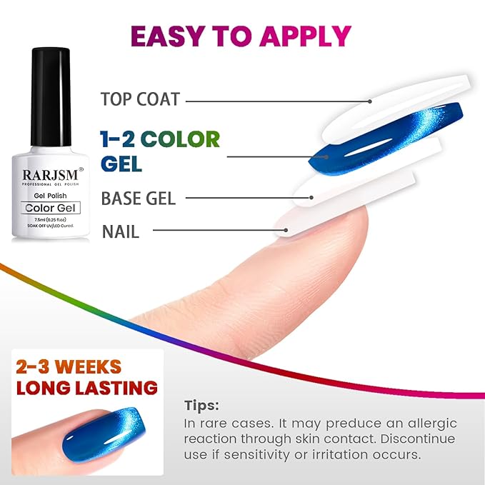 RARJSM 9D Neon Cat Eye Gel Nail Polish Set 6 Colors Velvet Silver Glitter Bright Orange Blue Red Green Rose Purple Ice Gel Polish with Magnet Stick UV LED Curing Requires Soak Off Home Salon Diy