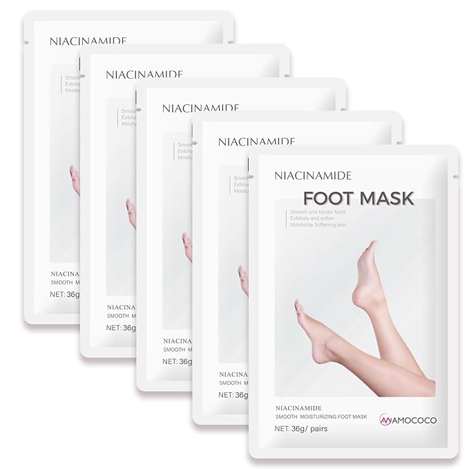 5Packs Foot Mask with Niacinamide, Deep Hydration Foot for Dry Cracked Skin, Nourishing Care with Shea Butter & Vitamin E, SPA at Home, 6.3oz