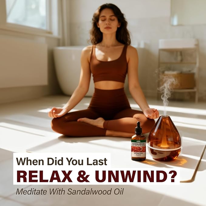 KUKKA Sandalwood Essential Oils - 4 Fl Oz - for Hair, Skin, Diffuser, Aromatherapy & DIY Soap Making Scent