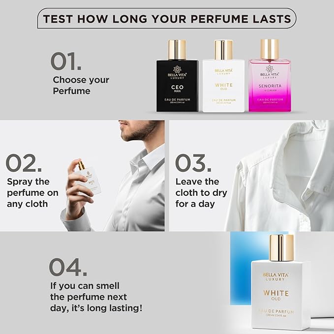 BellaVita Luxury White OUD Unisex Perfume 100Ml | Premium Arabic Men and Women Perfumes | Notes of Artemisia, Musk, Oud Vetiver and Freesias | Exquisite Unisex Arabian Perfume for Women & Men