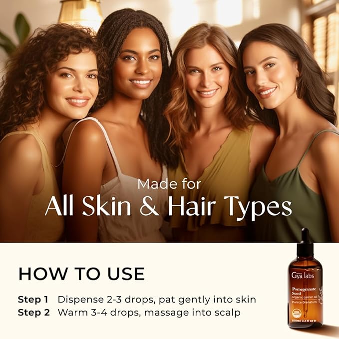 Gya Labs Pomegranate Seed Carrier Oil - 3.4 Fl Oz - for Hair, Skin, Face, Scalp & Body Massage