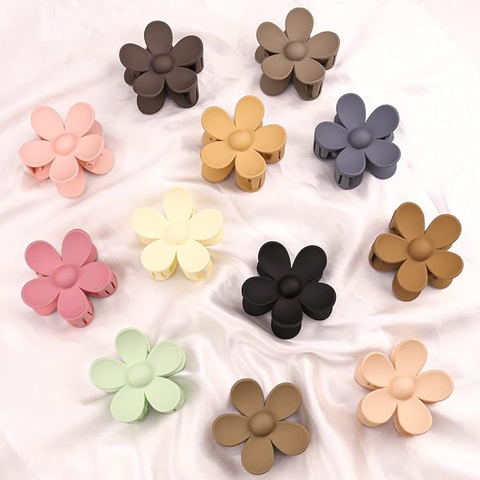 12 Pieces Flower Claw Clips for Women Girls - Large, Strong Hold Jaw Clips in 12 Matte Colors for Thick and Thin Hair