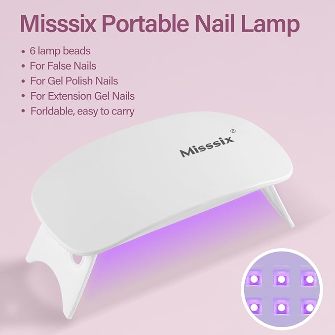 Misssix Extra Short Almond Gel Nail Tips Kit, 216Pcs Pre Etched Clear Fake Nails, Full Cover False Nail 9-in-1 Gel Glue and Portable Mini U V Nail Lamp for Women 12 Sizes