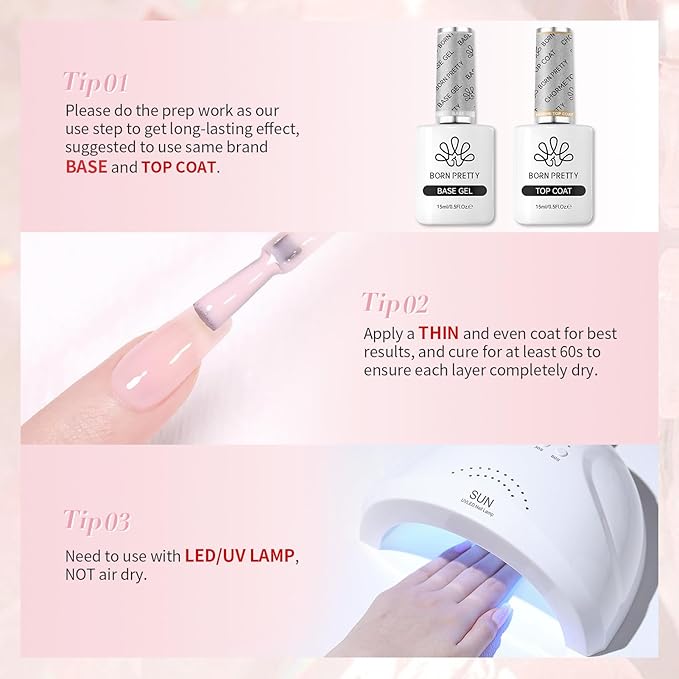 Born Pretty Jelly Gel Nail Polish, Light Pink Sheer Crystal Transparent Gel Nail Polish For All Seasons, Hema-Free Nail Art Design Translucent Gel Nail Soak Off Gel Polish Nail Art DIY 15ML