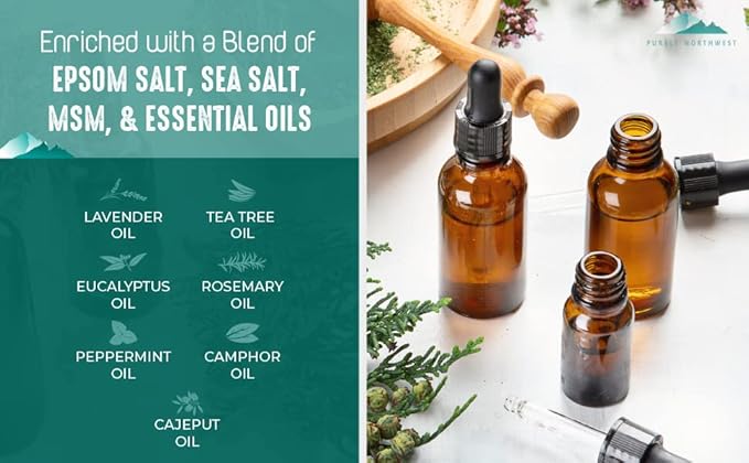 Epsom Salt Tea Tree Foot & Body Soak-Toenail Repair & Ingrown Nails, Athletes Foot Burning & Itching-Stubborn Foot Odor & Softens Callouses-Purely Northwest-USA 2 LB