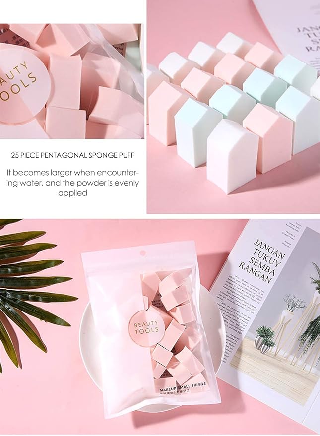 25 PCS Makeup Blenders Sponges Set, Use for Dry and Wet, Perfect for Full Face Curve Blending, Cream, Liquid, Powder Foundation Cosmetics, Latex Free & Soft & Flexible, Pentagon