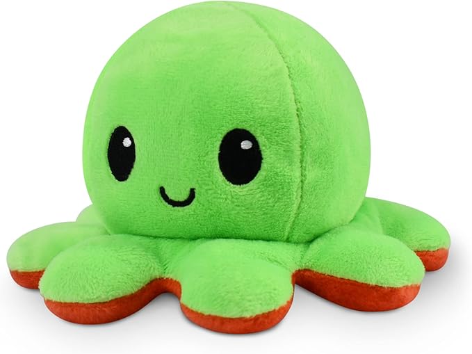 TeeTurtle - The Original Reversible Octopus Plushie - Red + Green - Cute Sensory Fidget Stuffed Animals That Show Your Mood, 4 inch