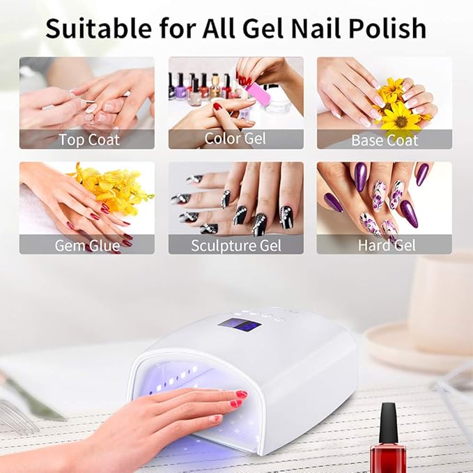 48W Rechargeable UV LED Nail Lamp,Cordless Professional Gel Nail Art Lights Manicure Tools for Home and Salon (White)