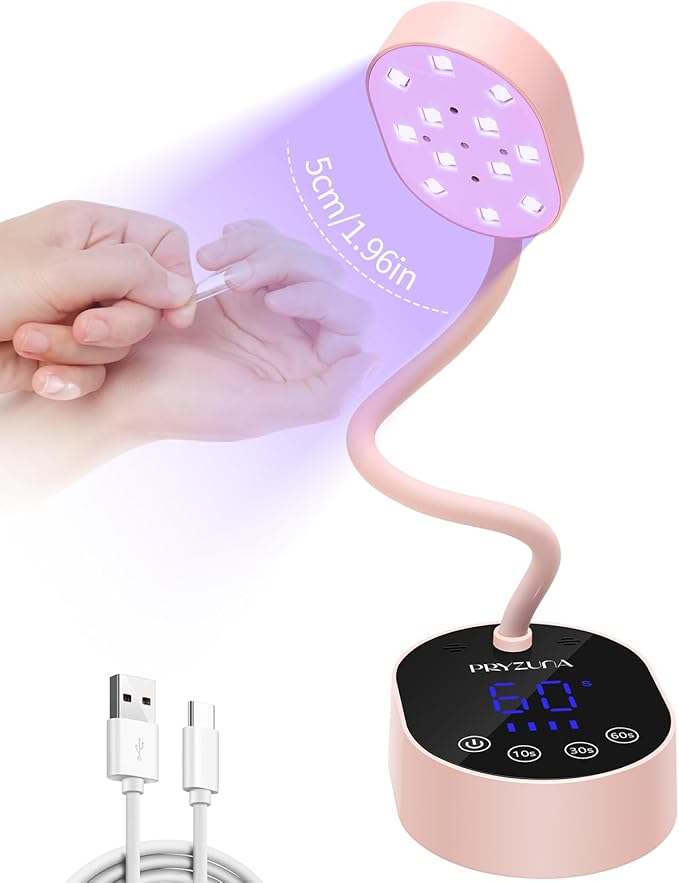 UV LED Nail Lamp, Gooseneck Gel X Mini Flash Cure Lamp, 36W Cordless Portable USB Rechargeable Nail Dryer with Auto Sensor, 4 Timers & LCD Display for DIY Home Manicure (Pink)