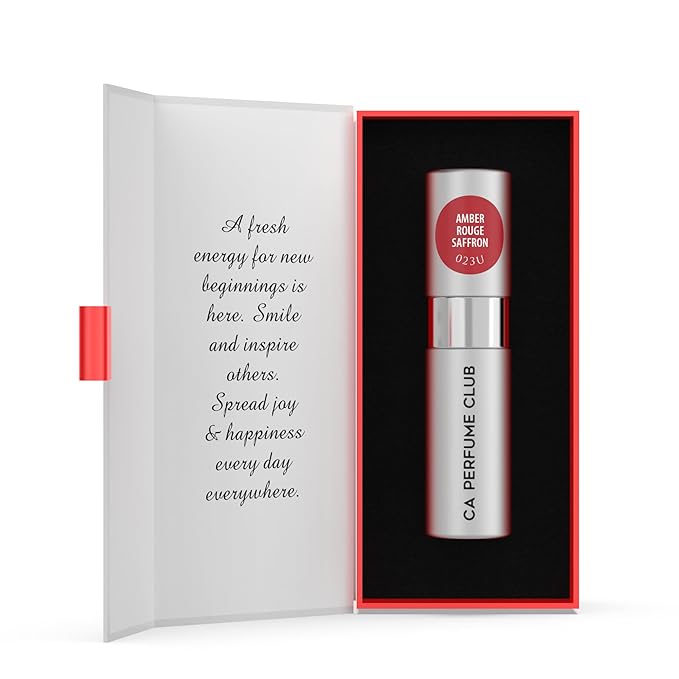 CA Perfume Impression of Amber Rouge Saffron for Women and Men Amber Floral Scent Long Lasting Unisex Fragrance Eau De Parfum Travel Size Refillable Atomizer Spray 0.27 Fl Oz 8ml (Pack of 3)