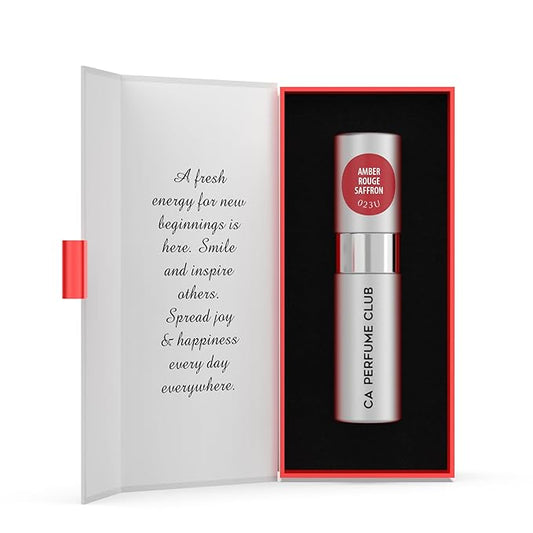 CA Perfume Impression of Amber Rouge Saffron for Women and Men Amber Floral Scent Long Lasting Unisex Fragrance Eau De Parfum Travel Size Refillable Atomizer Spray 0.27 Fl Oz 8ml (Pack of 3)