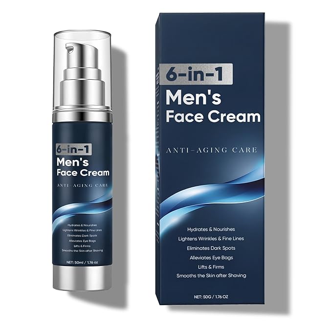 6-in-1 Face Cream for Men, Anti-Aging Moisturizer with Collagen, Hyaluronic Acid and Shea Butter, Reduces Wrinkles, Dark Circles and Puffiness, Men's Formula Daily Care 1.76 fl oz (1)
