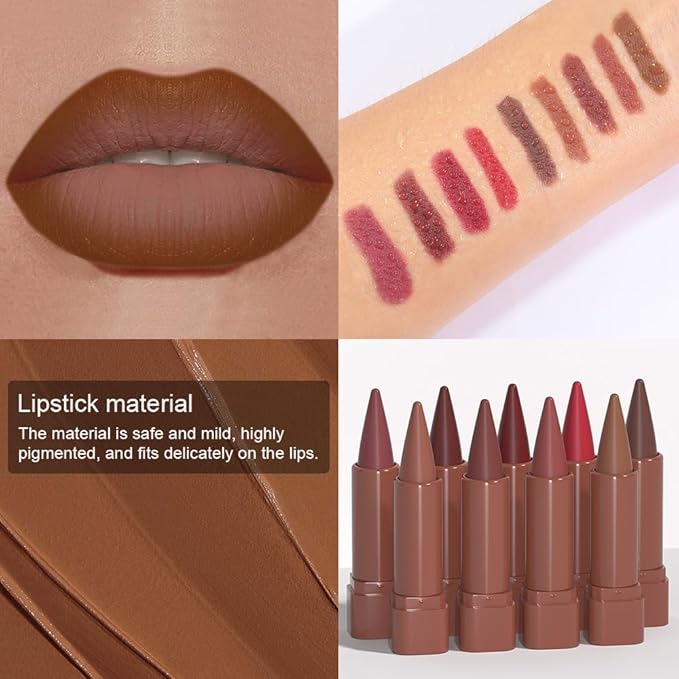 evpct Warm Brown Gradient Matte Lipstick Lip Liner Crayon Combo Pencil Set for Women Long Lasting Waterproof, Mocha Brown Matte Cream Lip Liner and Lipstick Combo Makeup, Flawless Gradual Ombre Effect