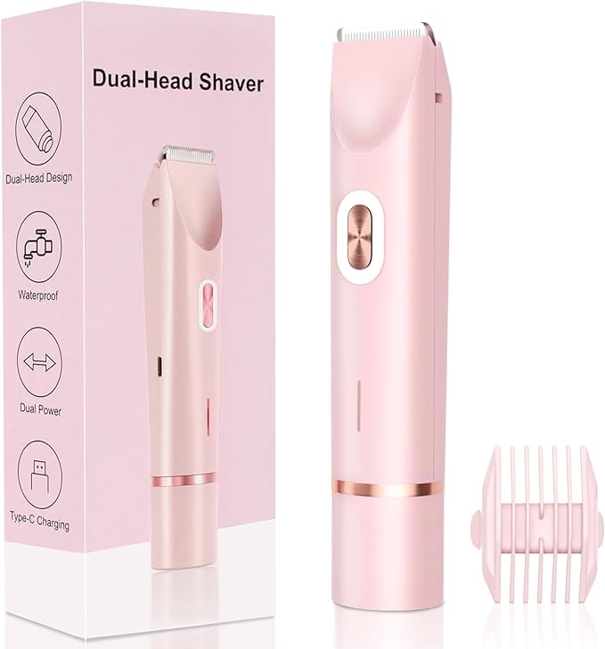 2025 New 2-in-1 Electric Bikini Trimmer for Women - Dual Head Electric Razor,Waterproof Painless Bikini Shaver, Pubic Hair Trimmer for Private Area & Body Hair, Christmas Gifts for Women，Pink