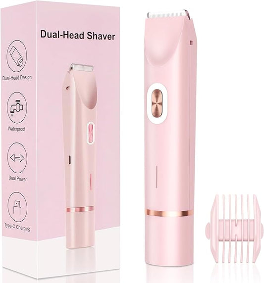 2025 New 2-in-1 Electric Bikini Trimmer for Women - Dual Head Electric Razor,Waterproof Painless Bikini Shaver, Pubic Hair Trimmer for Private Area & Body Hair, Christmas Gifts for Women，Pink