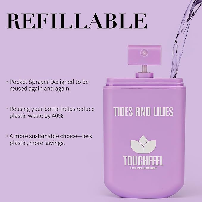 Power Mist Hand Sanitizer Spray, Scented Hydrating Hand Sanitizers Travel Size Refillable, Pocket Portable 3-Pack (Tides and Lilies) 0.93Fl Oz 460-Sprays Each