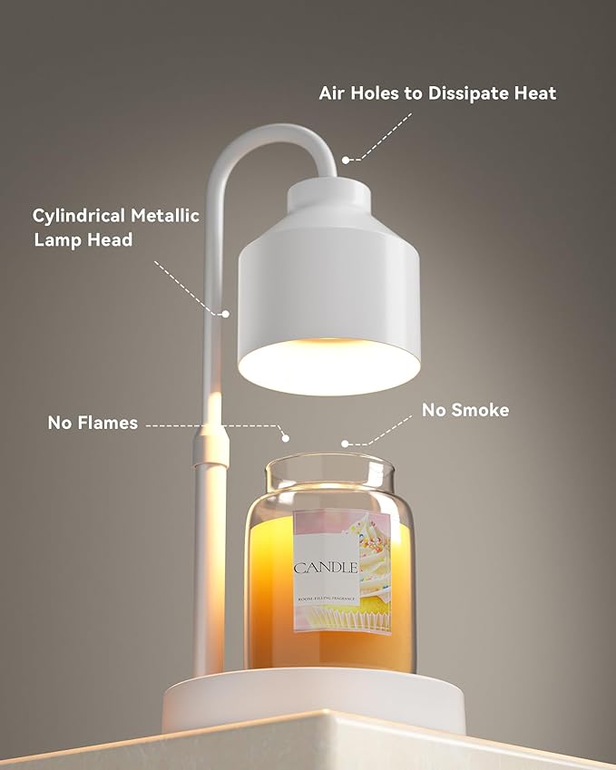 Electric Candle Warmer Lamp White, Candle Lamp Warmer with Timer, Wax Warmer Lamp for Jar Candles, Adjustable Height Candle Light Warmer with 2 Bulbs