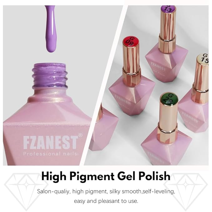 FZANEST HEMA-Free Gel Nail Polish Set, Tpo-free 72pcs 12ML High Shine Top Coat Base Builder Gel With 68 Bright Colors Nude Pink Red White Black All Seasons Gel Polish Kit For Home DIY Nail Salon Use