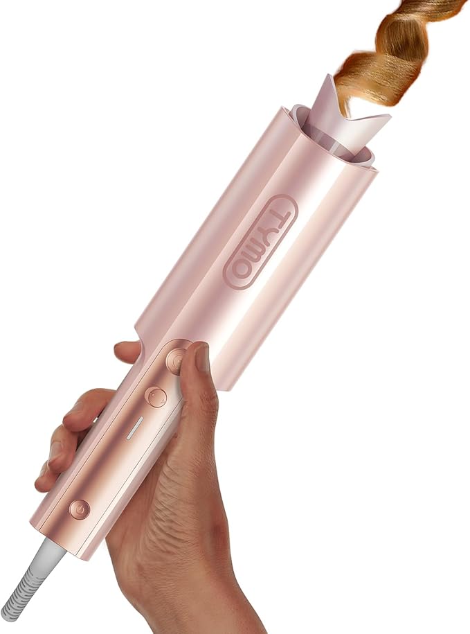 Upgraded Automatic Rotating Curling Iron - TYMO CurlPro Plus Long Barrel Curling Wand for Long Hair, Ceramic Hair Curler for Women, Anti-Scald, 600M Ionic, Dual Voltage, Gold Blush, 1 1/4 Inch