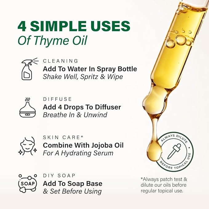 KUKKA Thyme Essential Oils - 4 Fl Oz - for Hair, Skin, Diffuser, Aromatherapy & DIY Soap Making Scent