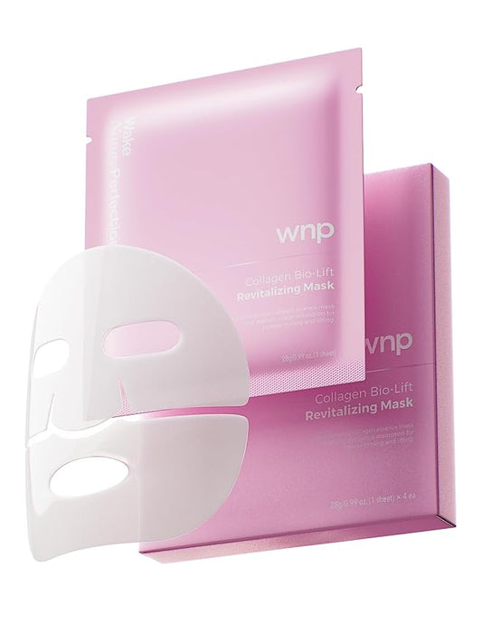 WNP 6D Bionic Collagen Bio‑Gel Mask Overnight Deep Hydration with 5.1% Collagen, Niacinamide, Hyaluronic Acid, Firming, Anti‑Aging, Brightening for Sensitive Skin 28g x 4